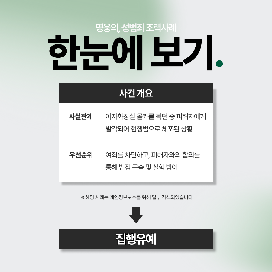 여자화장실 몰카, 현행범 체포된 의뢰인 집행유예로 마무리한 사례
